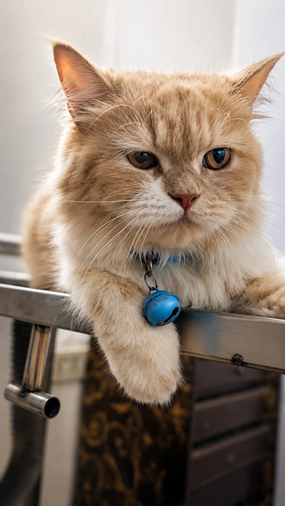 A ginger cat sitting calmly on the clinic examination table